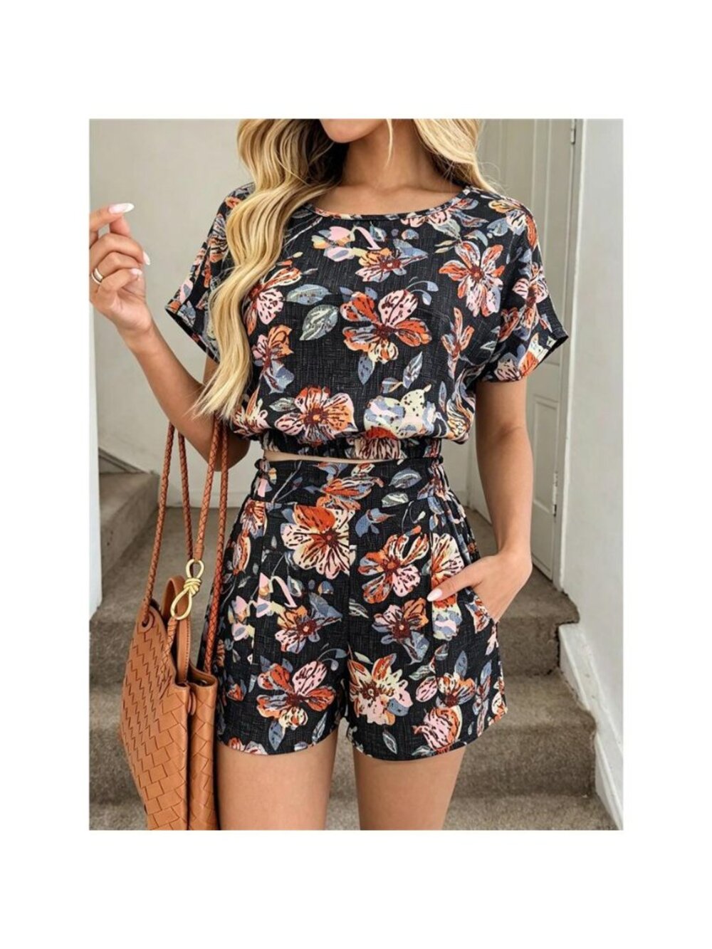 Floral Print Crop Top and Shorts Set